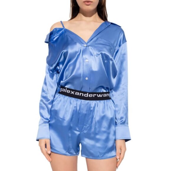 Alexander Wang Pants - ✨ SALE NEW T by Alexander Wang Bermuda Boxer Silk Shorts Ocean Blue Logo Elastic